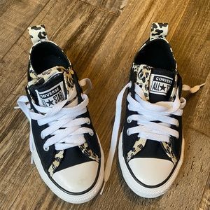 Little girls, size 13, double tongue, leopard print converse